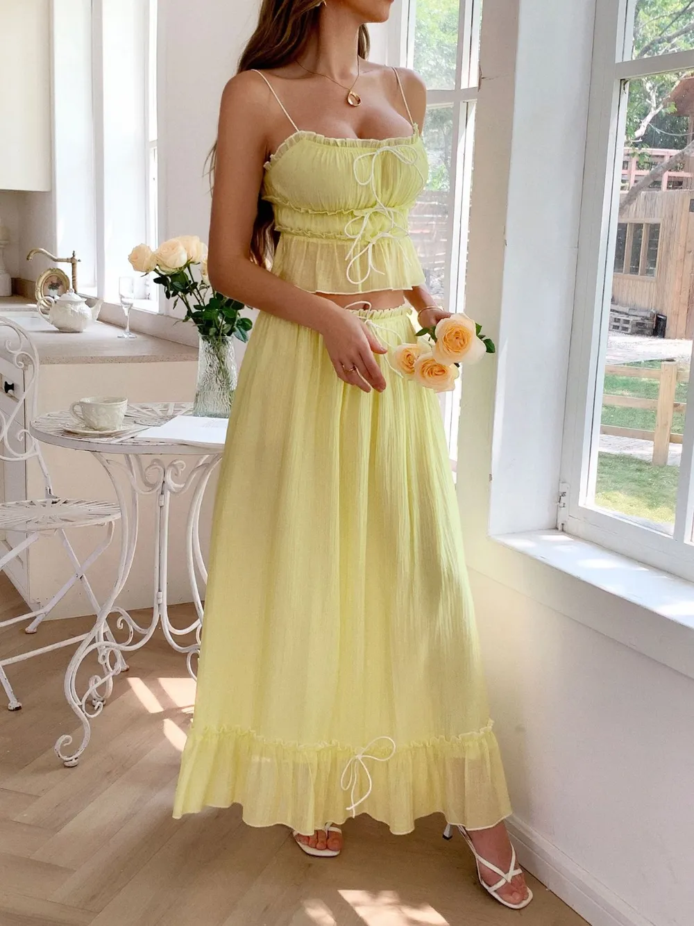 Frill Square Neck Cami and Skirt Set, image 11
