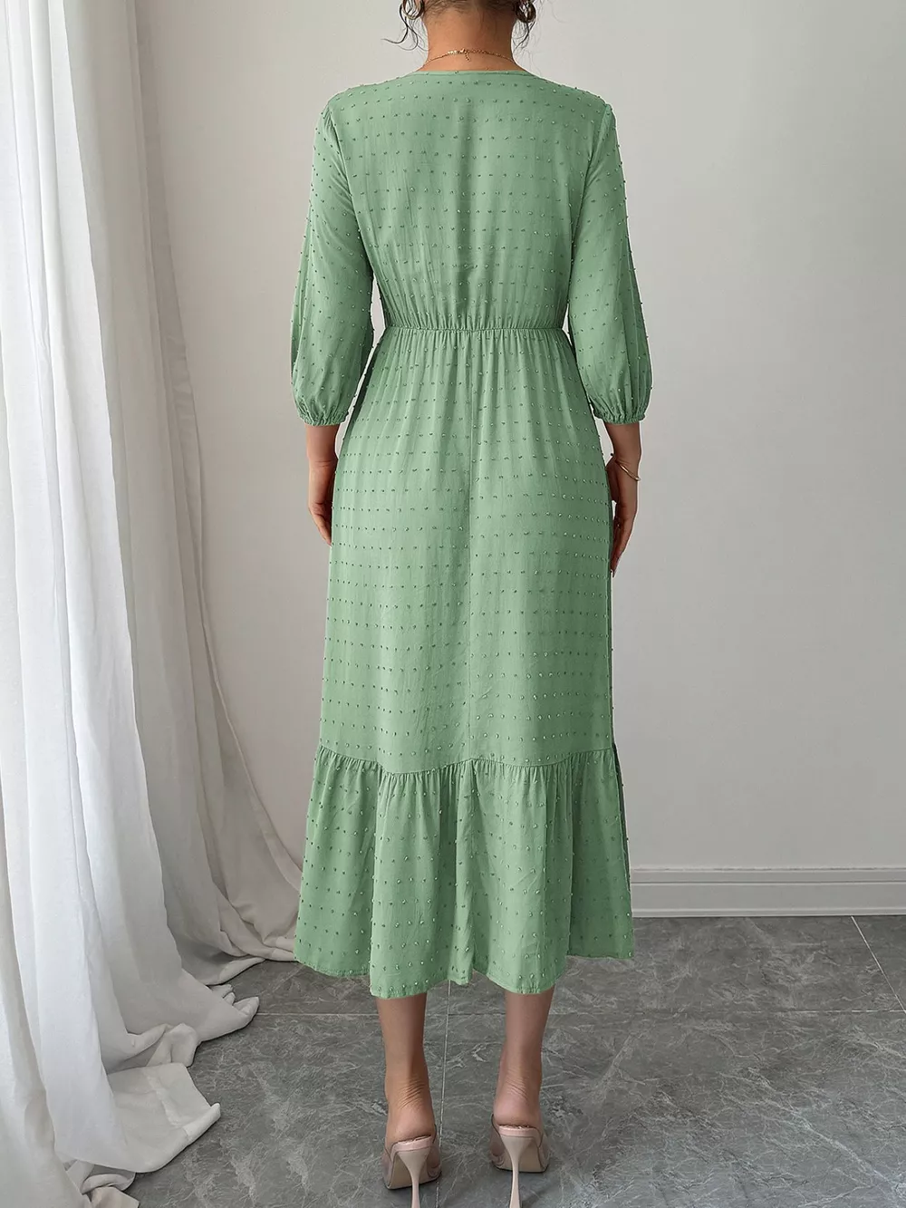 Swiss Dot Ruffle Hem Midi Dress, image 3