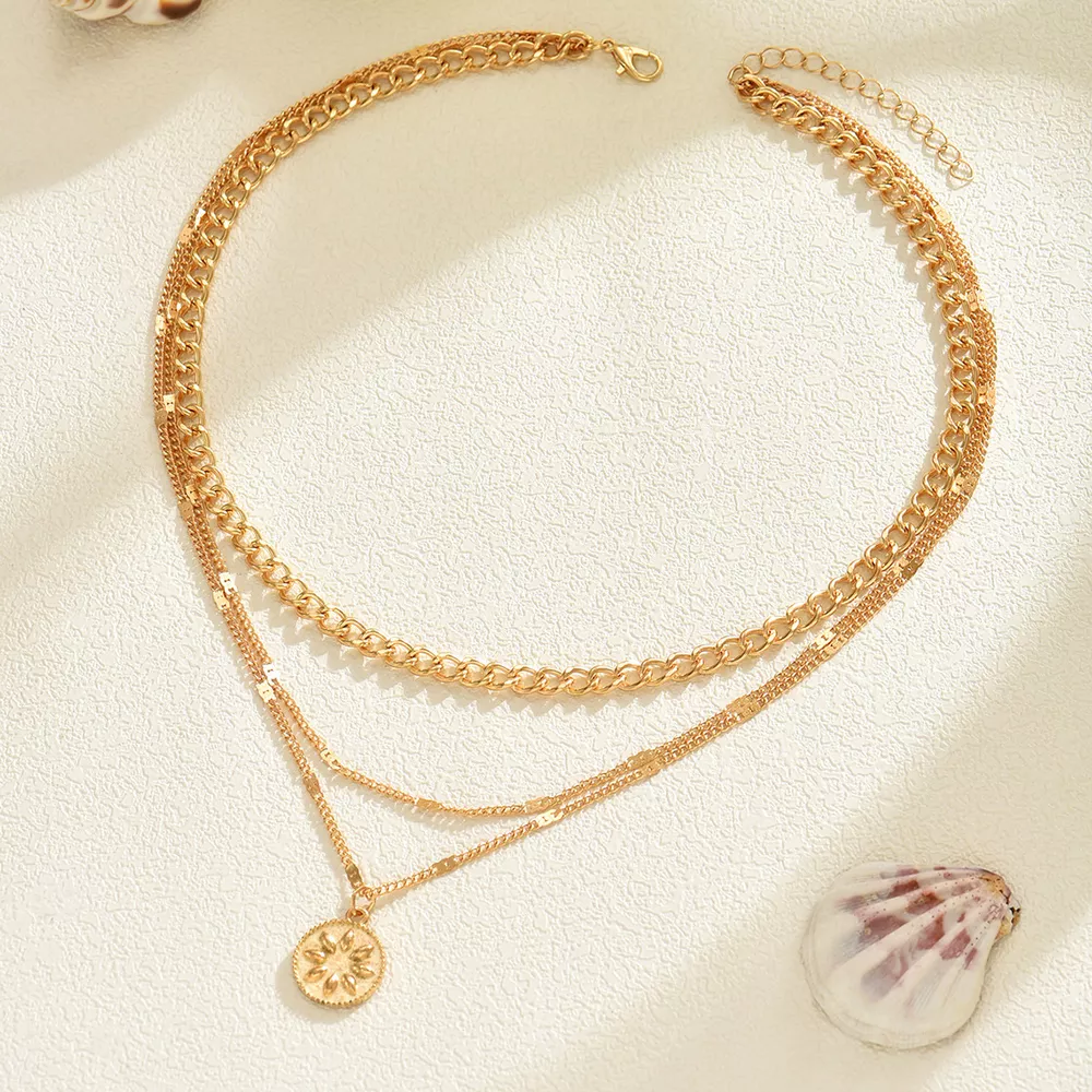 18K Gold-Plated Three Layered Pendant Necklace, image 5