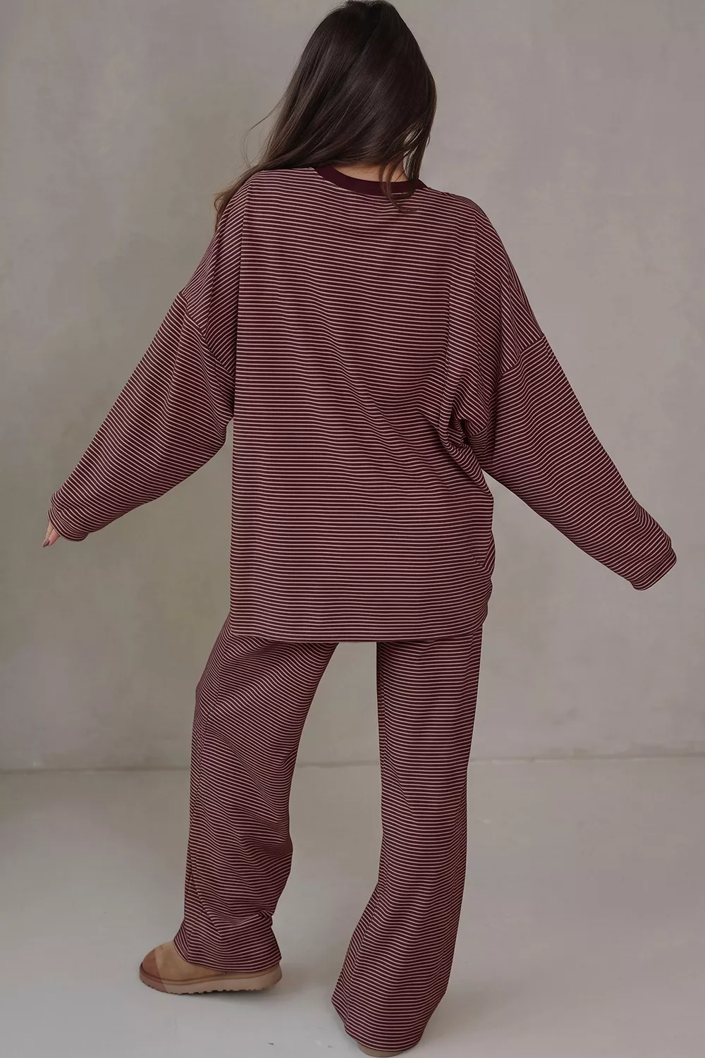Striped Long Sleeve Top and Wide Leg Pants Set, image 2