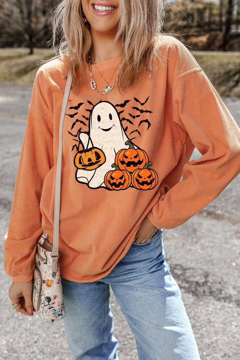 Jack-O'-Lantern Round Neck Long Sleeve Sweatshirt, image 2