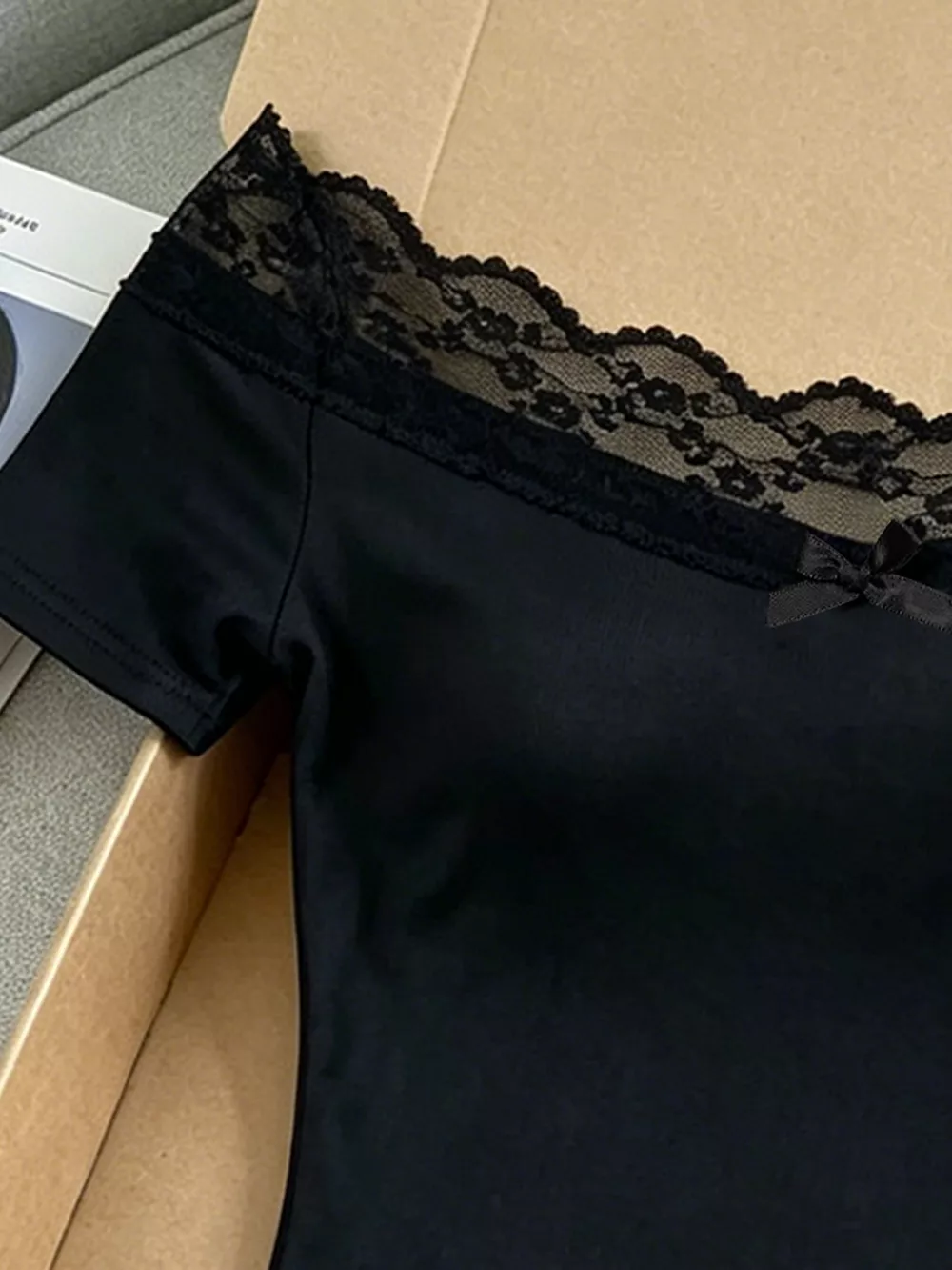 Lace Detail Off Shoulder T-Shirt, image 4