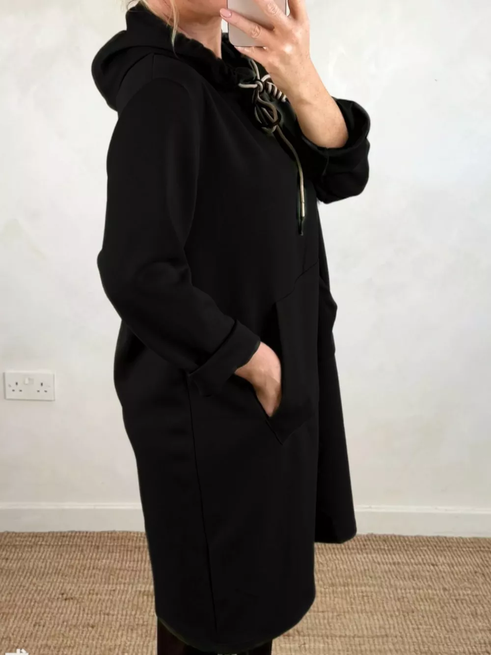 Full Size Casual Drawstring Hooded Sweatshirt Dress Plus Size, image 2
