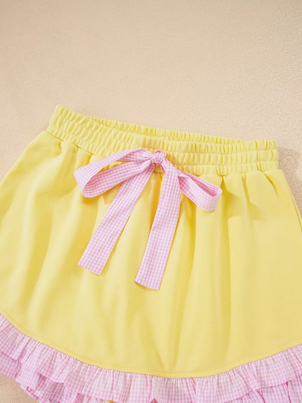 Contrast Frill Hem Round Neck Top and Shorts Set, image 7