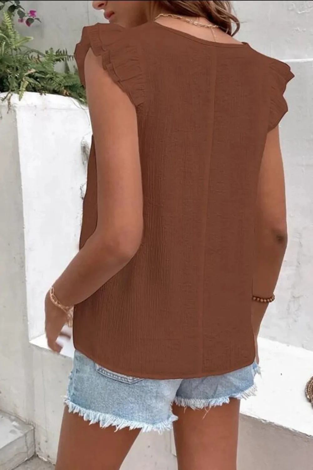 Full Size Ruffled V-Neck Cap Sleeve Blouse, image 19