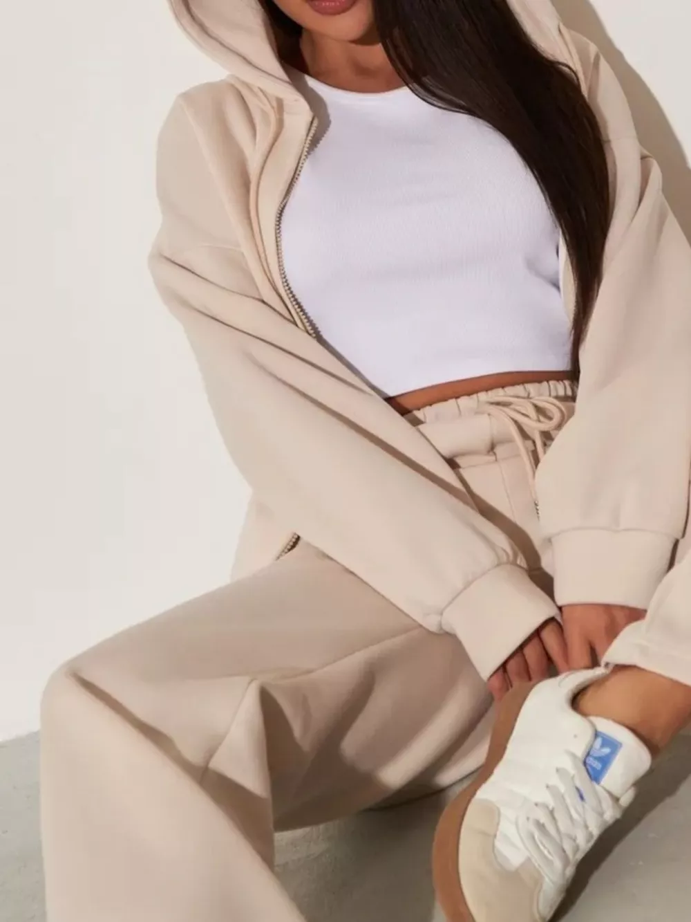 Zip-Up Hoodie and Wide-Leg Pants Set, image 4