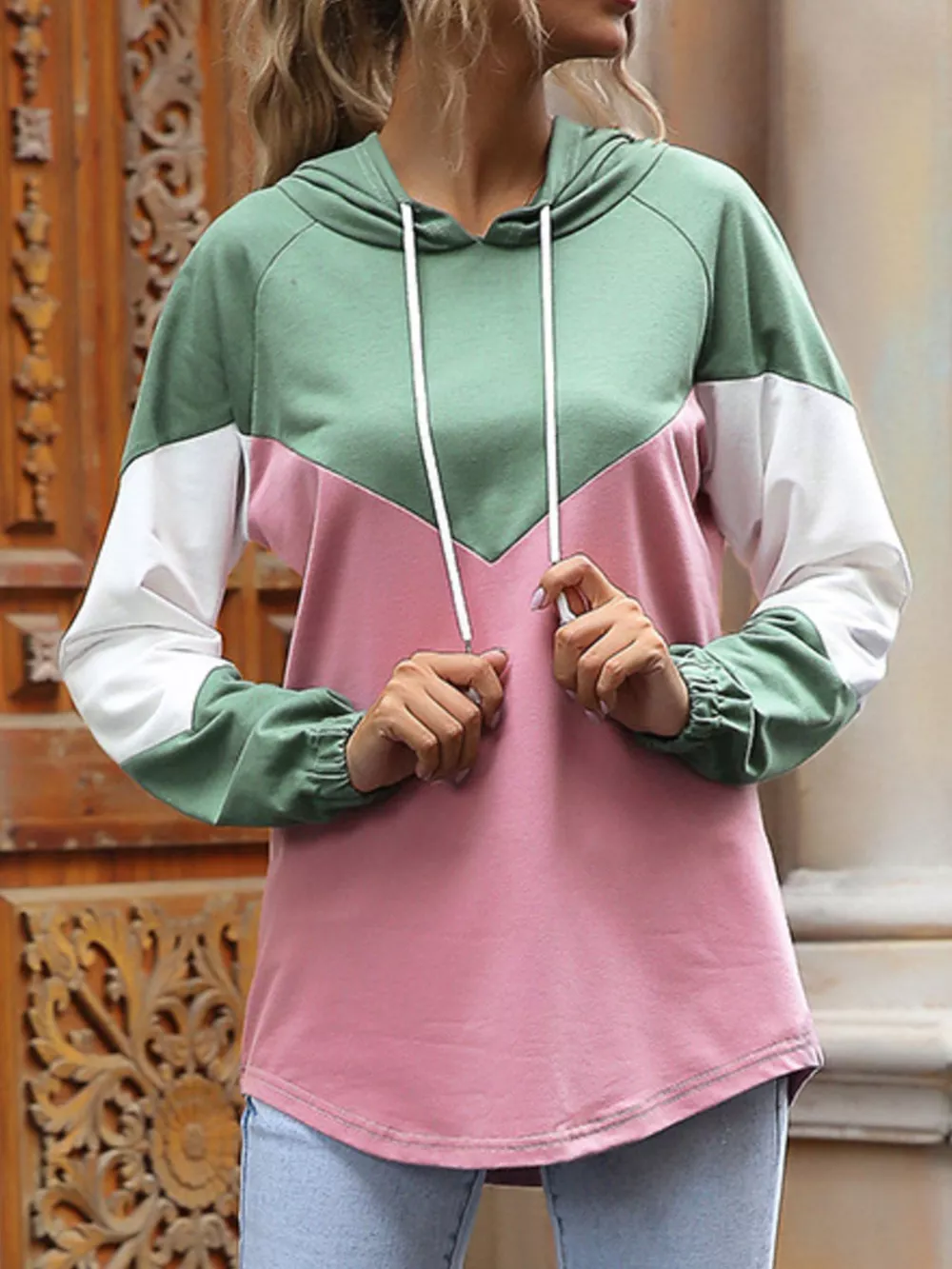 Color Block Casual Long Sleeve Hoodie, image 3