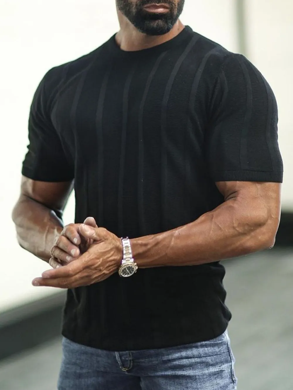 Men's Plus Size Striped Round Neck Short Sleeve T-Shirt
