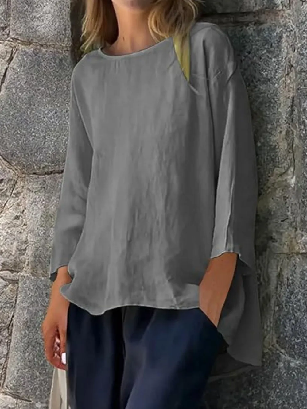 Full Size Round Neck Relaxed Fit Blouse Plus Size, image 21