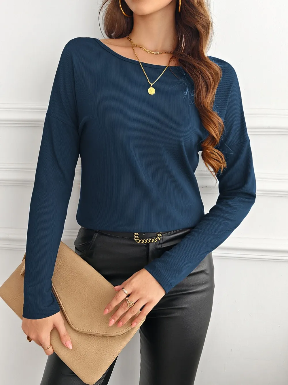 Lace Detail Butterfly Back Round Neck Long Sleeve T-Shirt, image 9