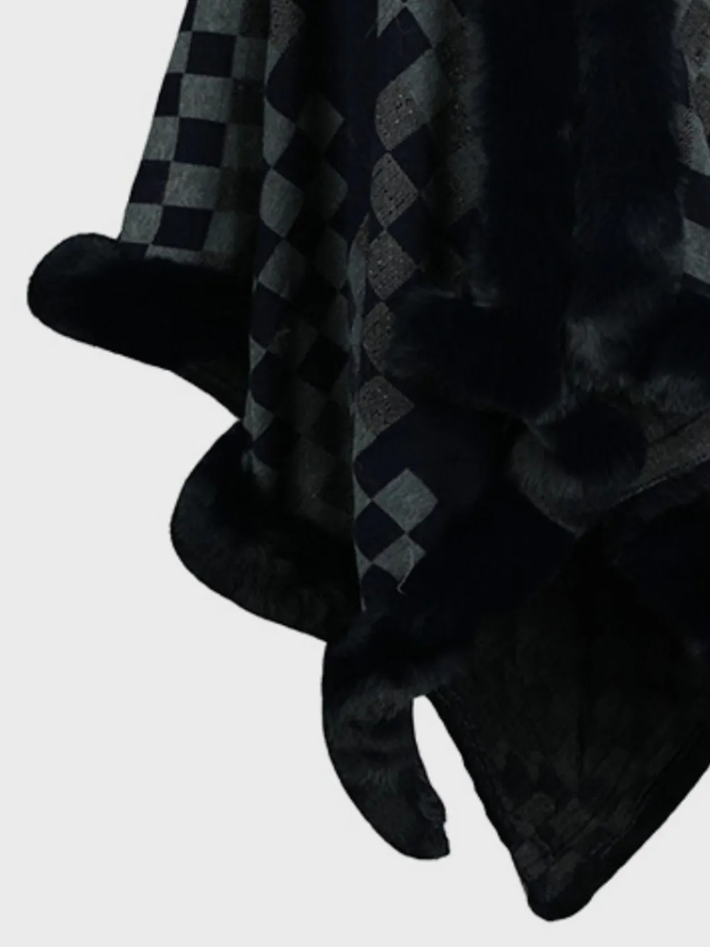 Fuzzy Checkered Long Sleeve Poncho, image 13
