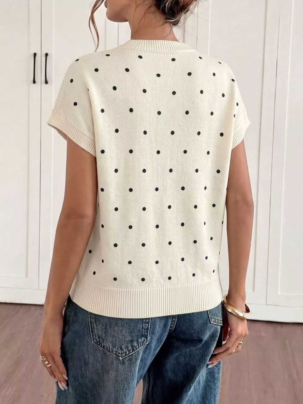 Polka Dot Short Sleeve Knit Sweater, image 6