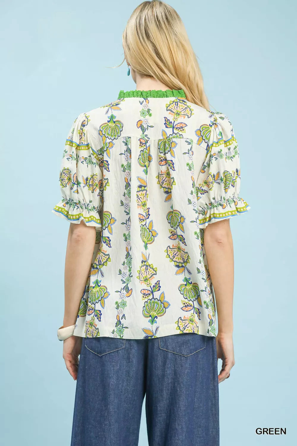 Abstract Border Print V-Neck Top, image 3