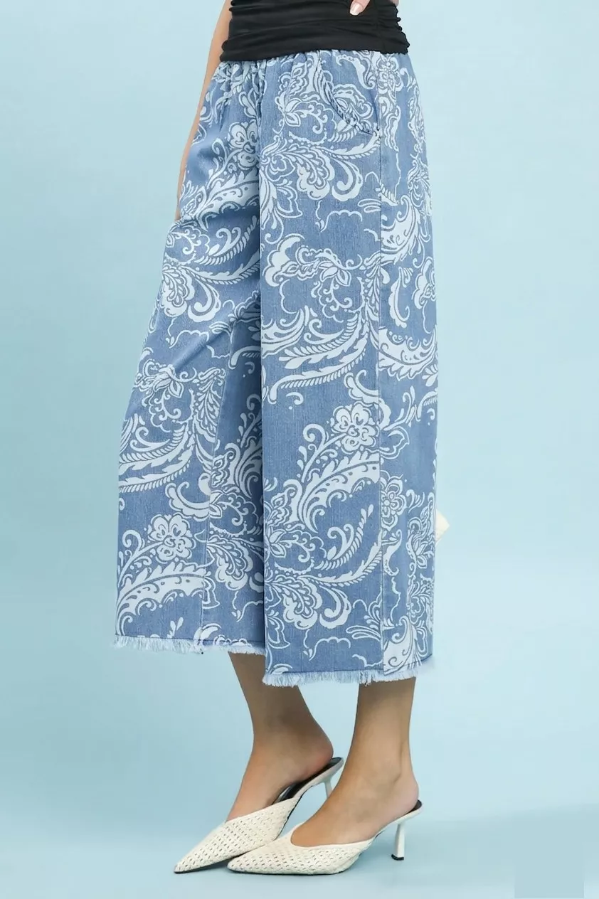 Stone Wash Wide Leg Crop Pants, image 2