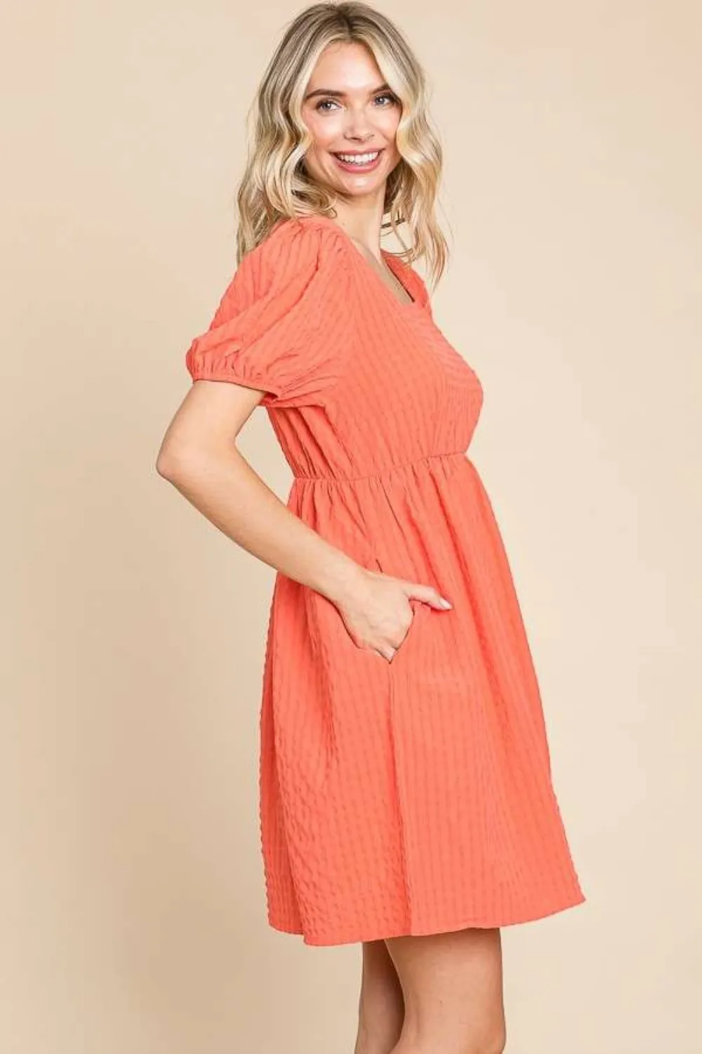 Textured Square Neck Short Sleeve Dress, image 3