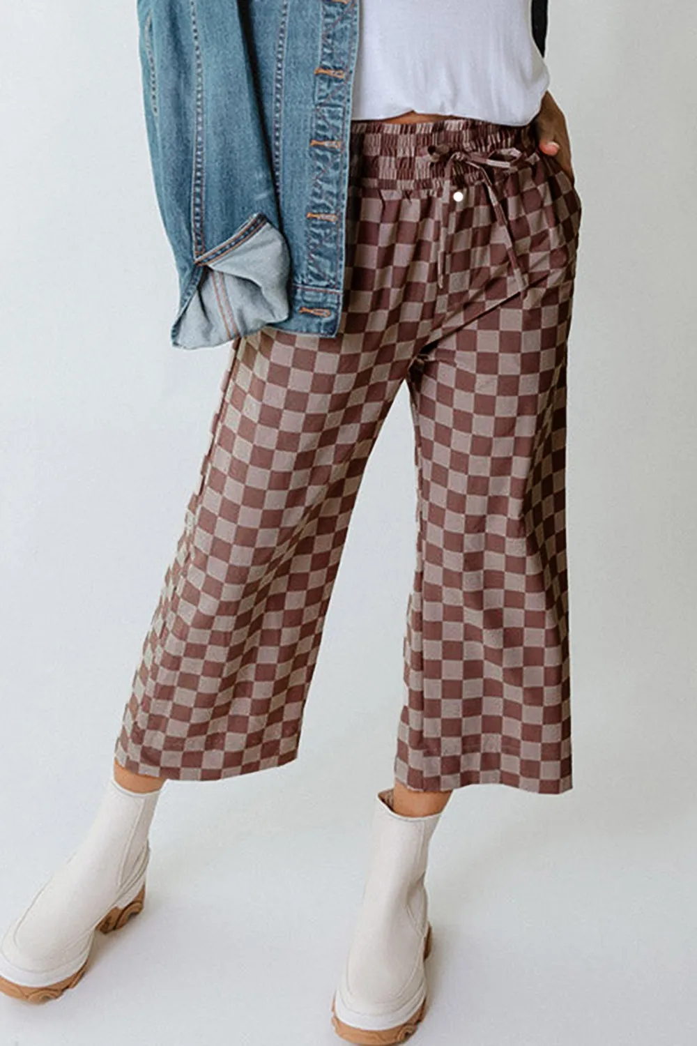 Checkered Elastic High Waist Loose Casual Pants, image 10