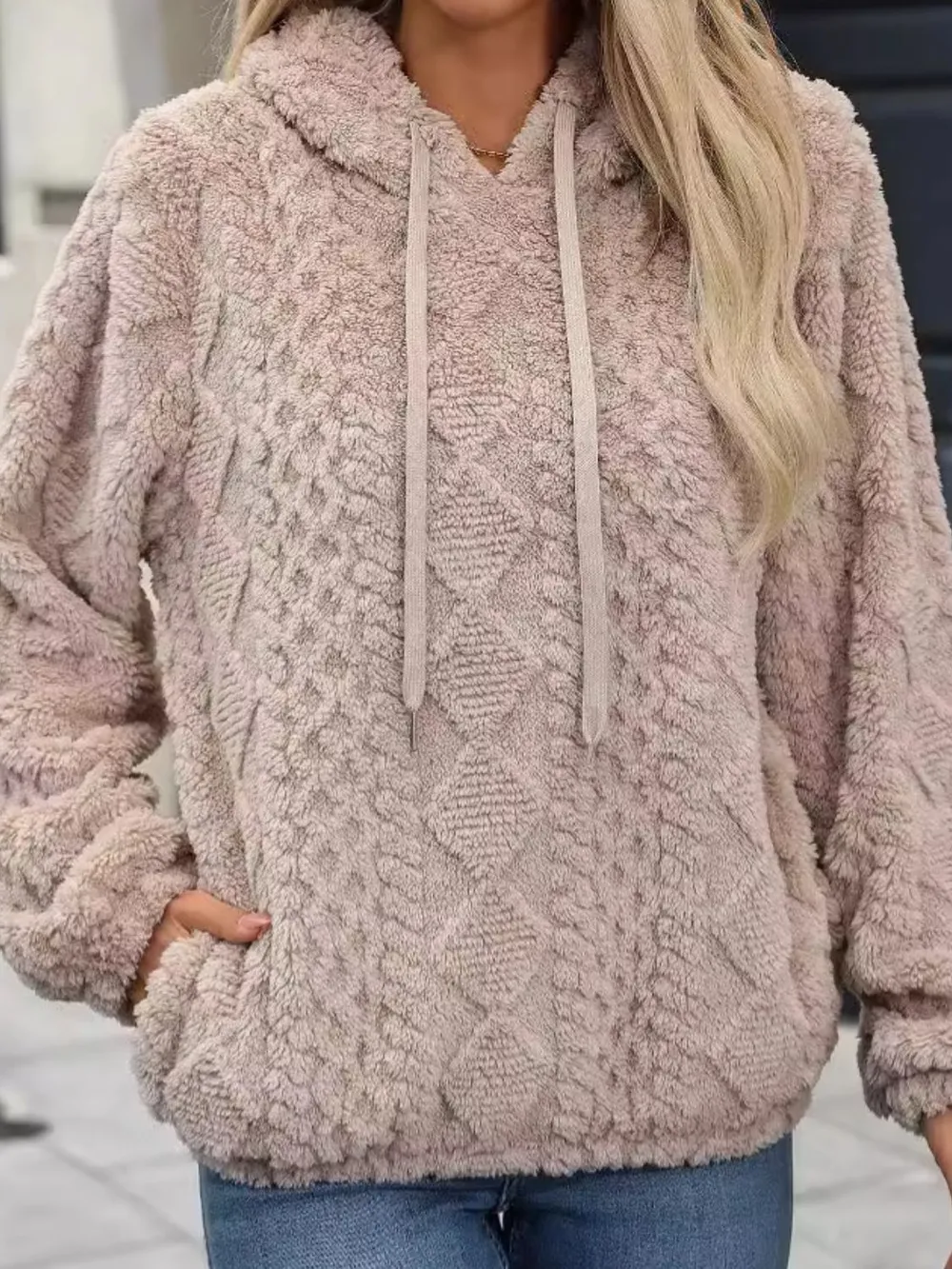Drawstring Long Sleeve Plush Hoodie, image 4
