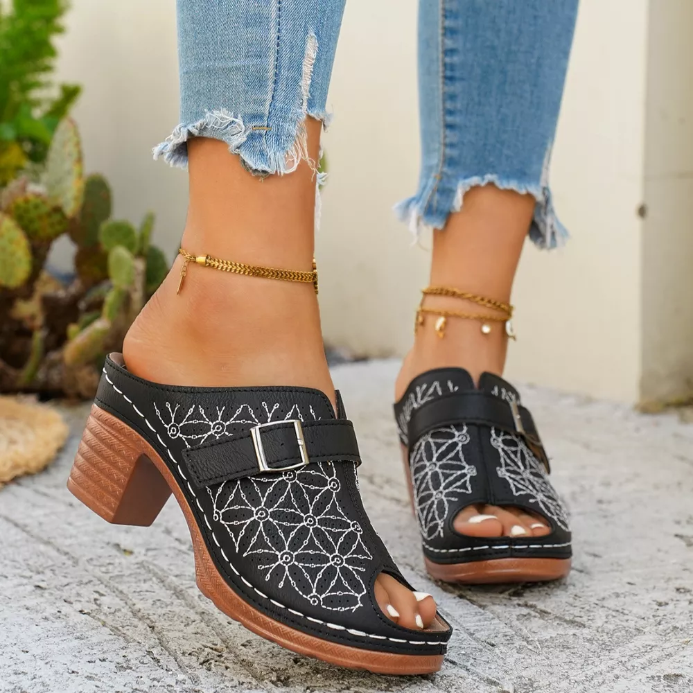 Buckle Decor Block Heel Sandals, image 6