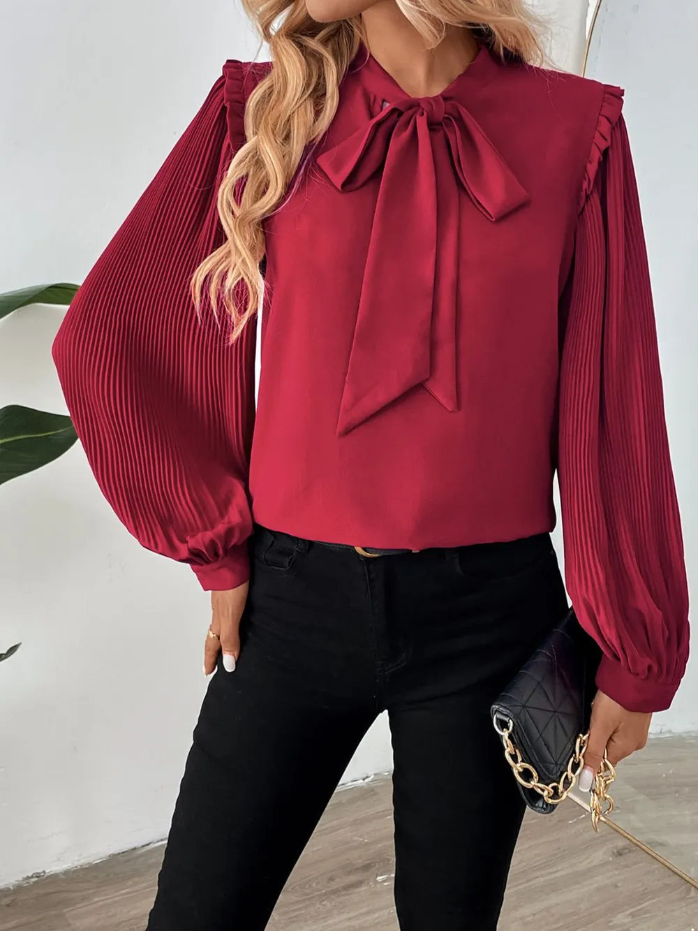 Frill Tie Neck Long Sleeve Blouse, image 4