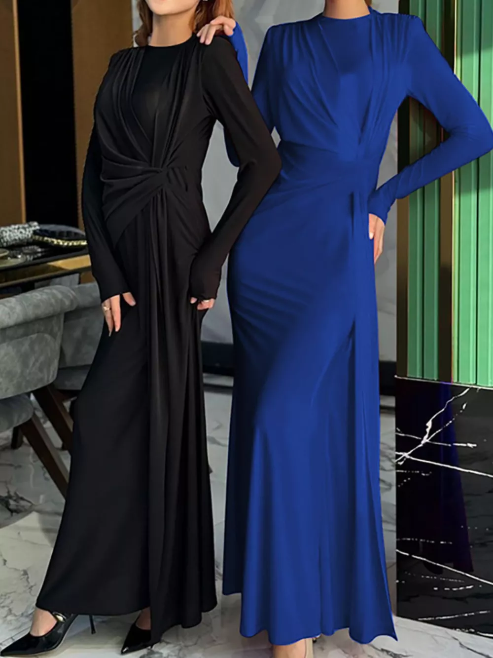 Ruched Knot Front Long Sleeve Maxi Dress, image 4