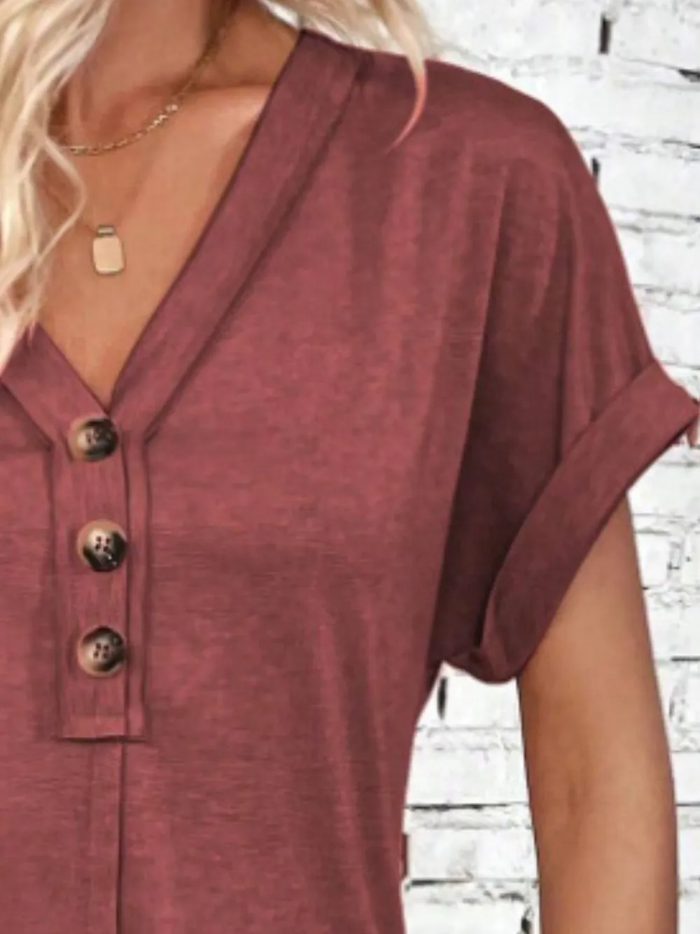 Quarter Button V-Neck Short Sleeve Dress, image 16