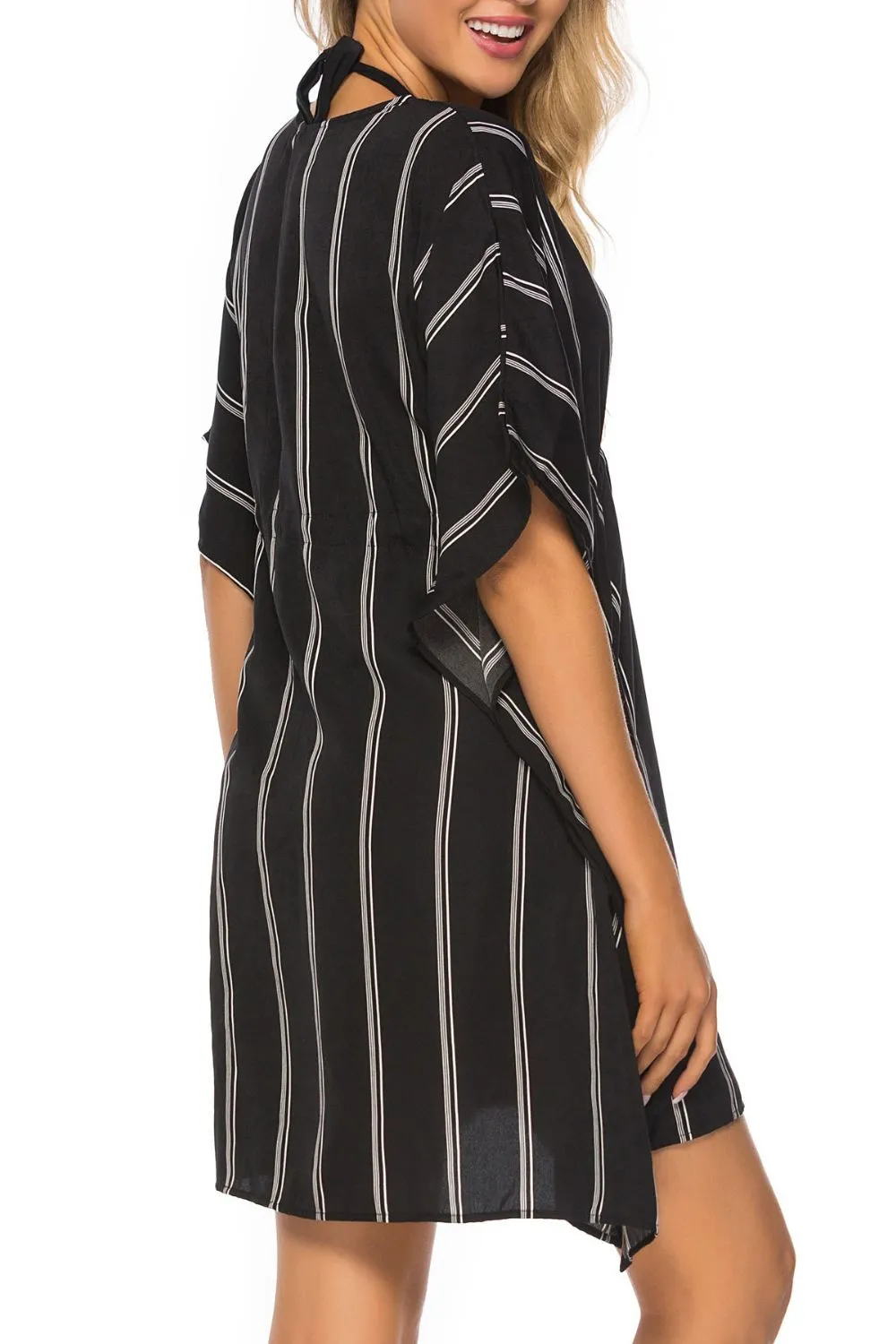 Drawstring Striped V-Neck Cover-Up, image 6