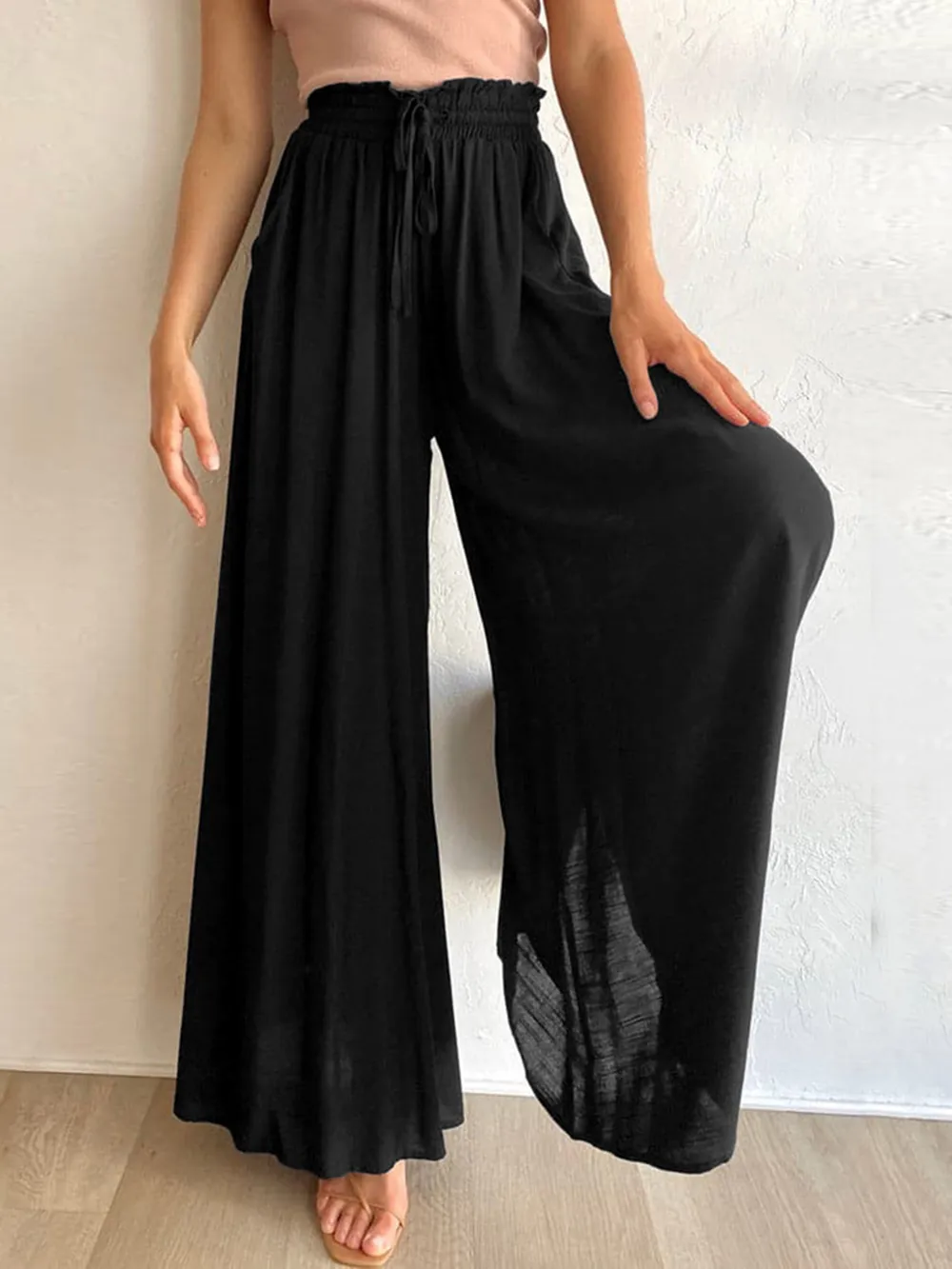 Drawstring Wide Leg Pants with Pockets, image 6