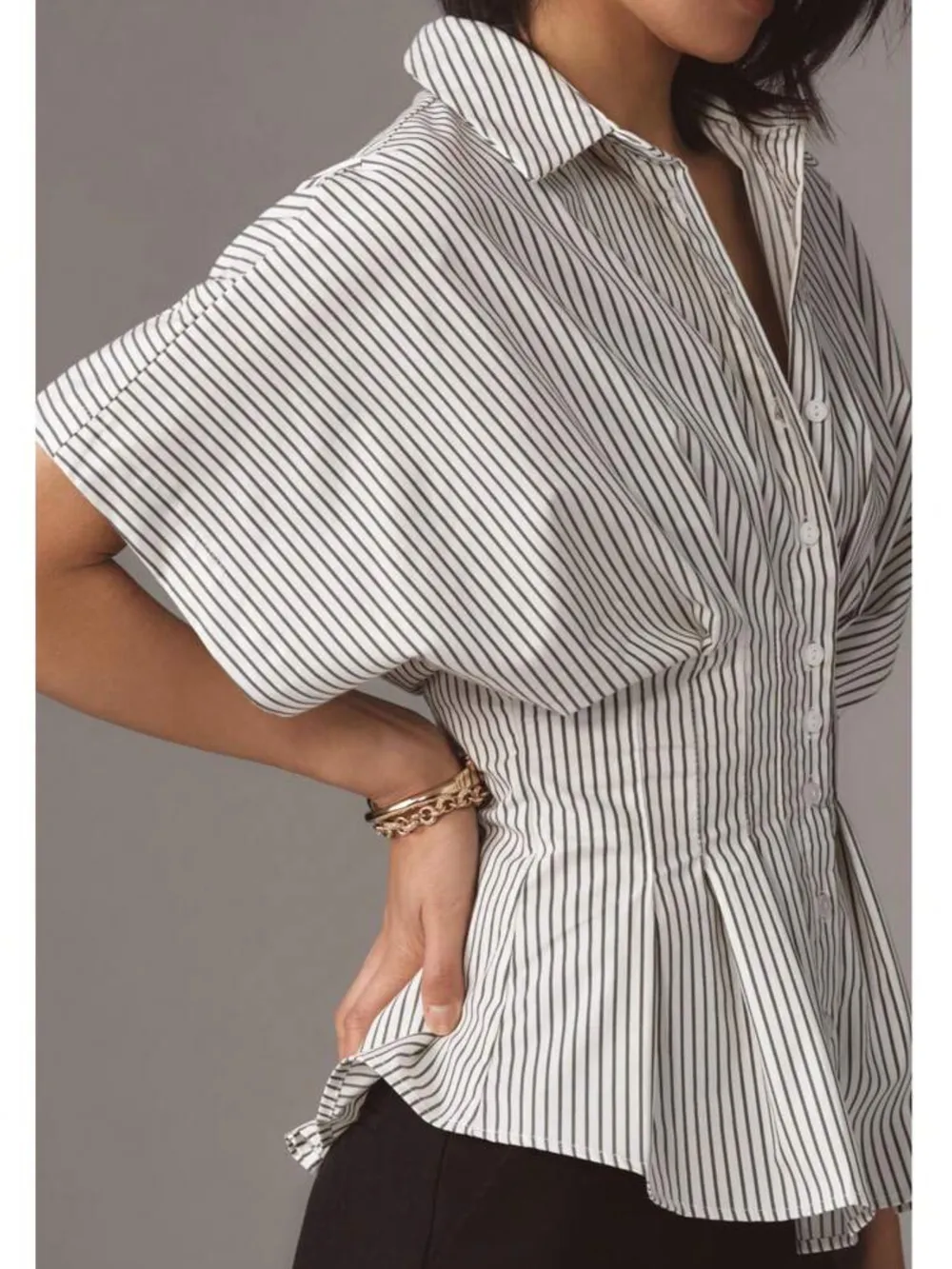 Striped Short Sleeve Button-Up Shirt, image 16