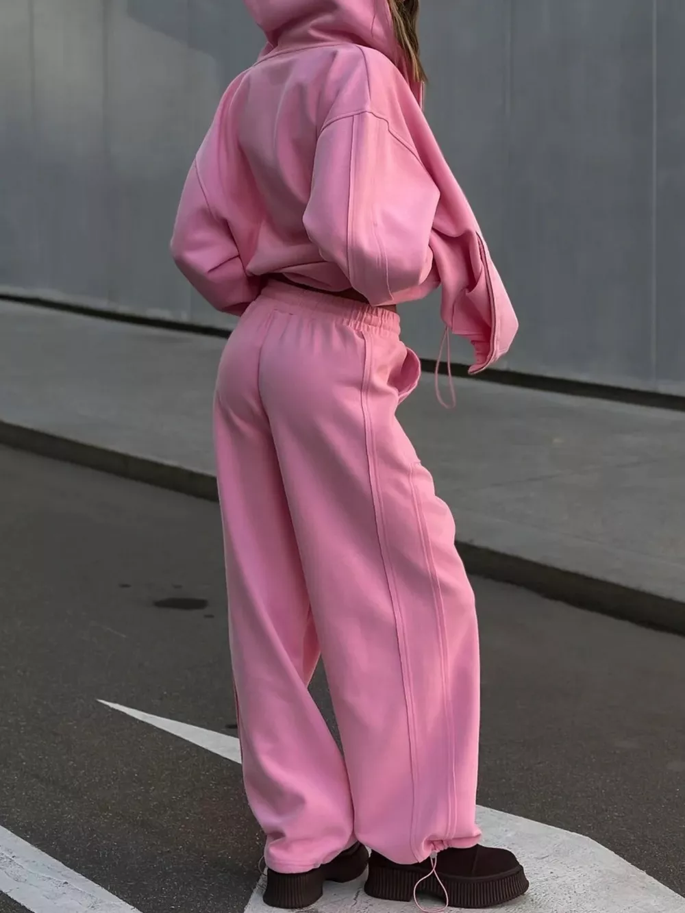 Oversized Zip-Up Hoodie and Wide-Leg Pants Set, image 22