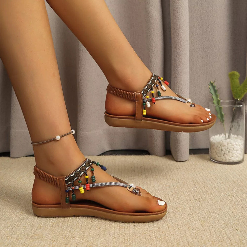 Beaded Ankle Strap Thong Sandals, image 16