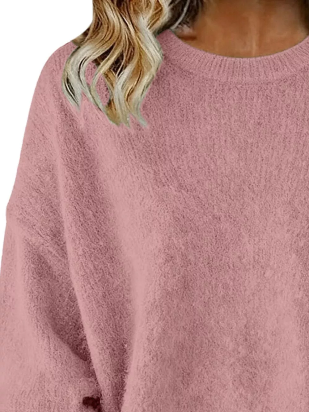 Full Size Round Neck Dropped Shoulder Sweater Plus Size, image 10