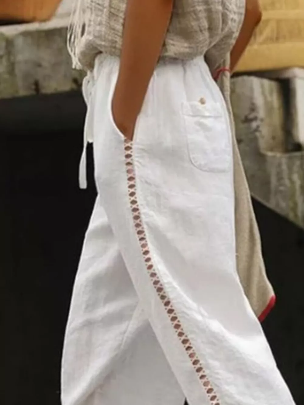 Hollow Out Trim Cropped Pants, image 9