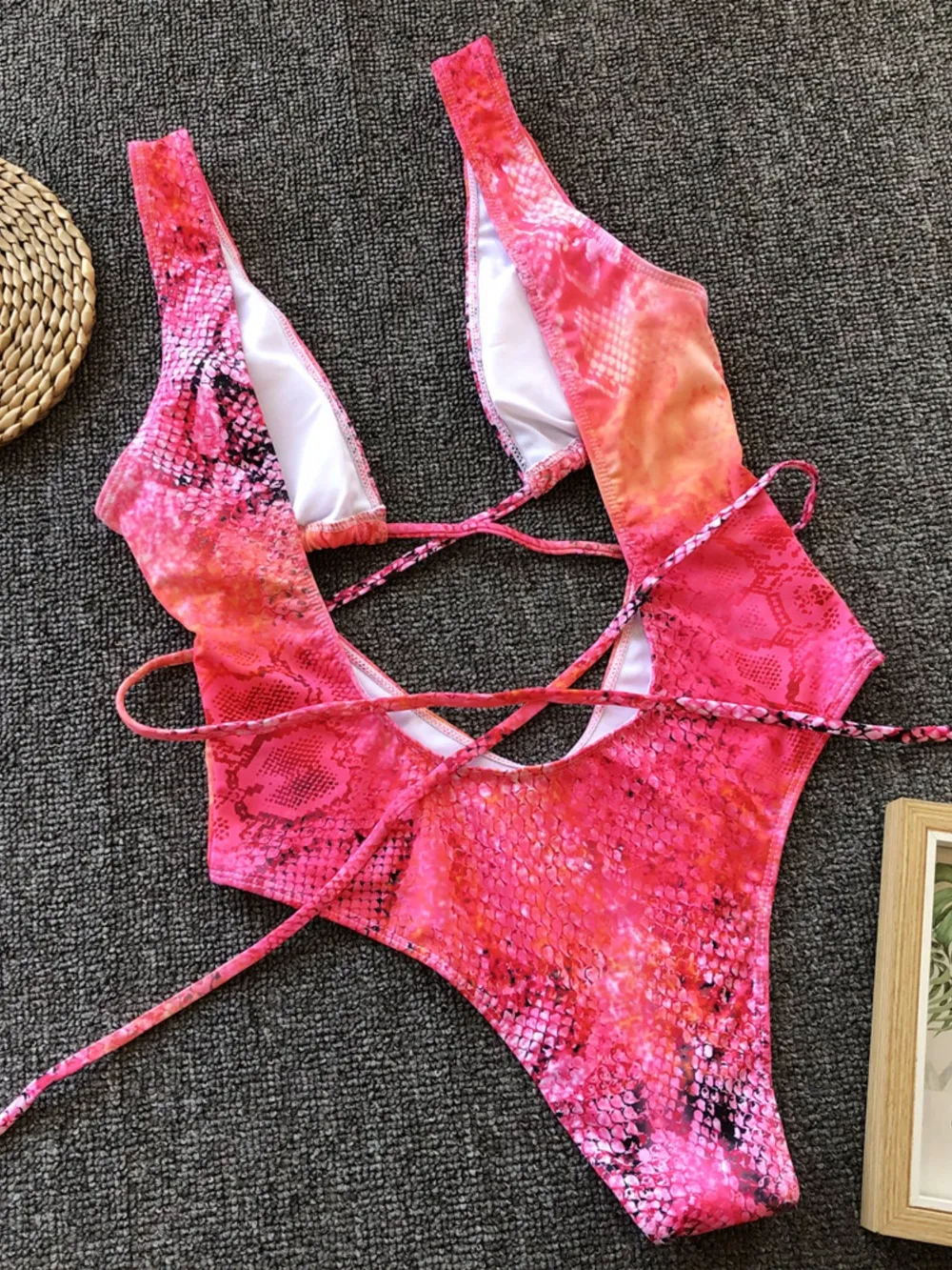 Lace-Up Backless Plunge One-Piece Swimwear, image 12