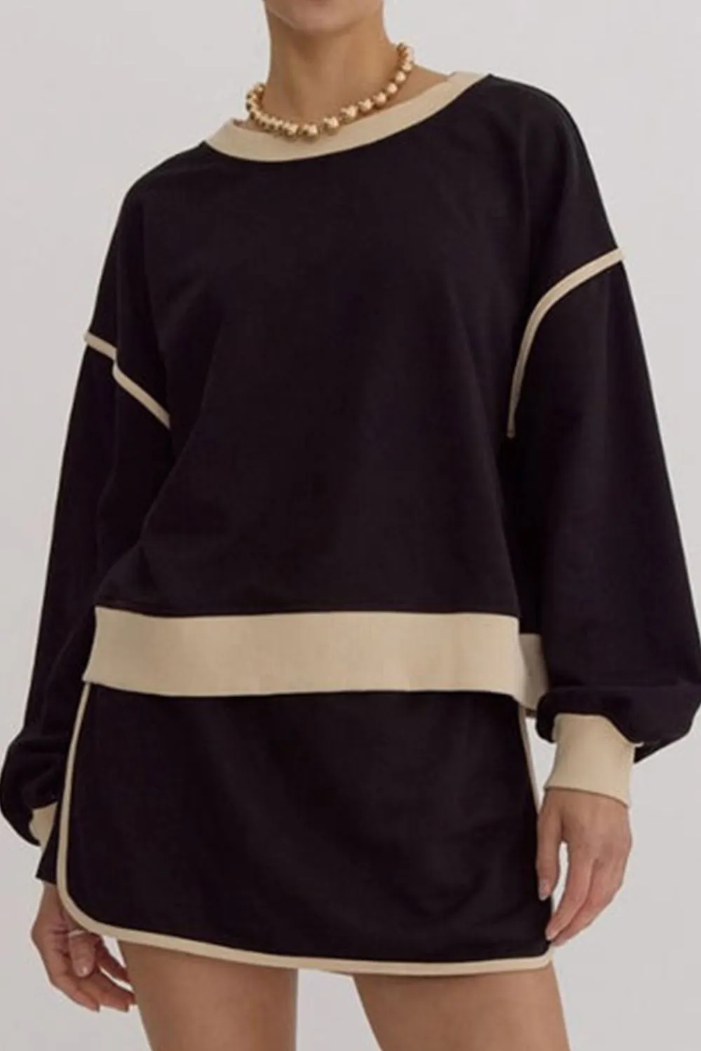 Contrast Trim Round Neck Top and Skort Set, image 24