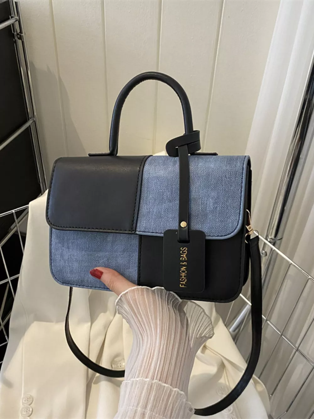 Two-Tone PU Leather Crossbody Bag, image 2