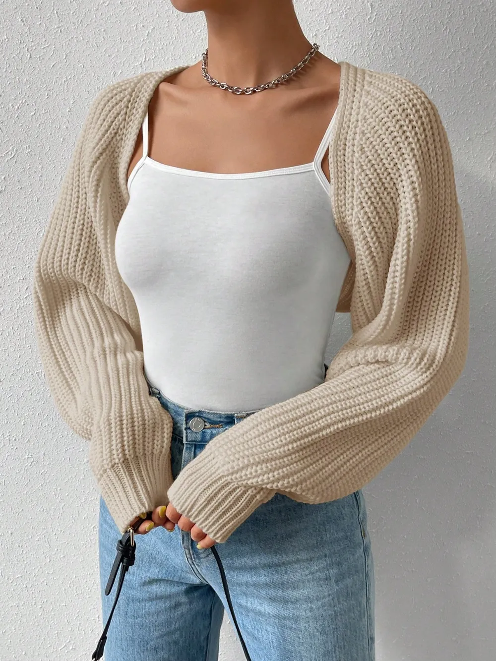 Open Front Long Sleeve Cropped Cardigan, image 15