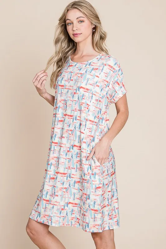 Printed Round Neck Short Sleeve Tee Dress, image 3