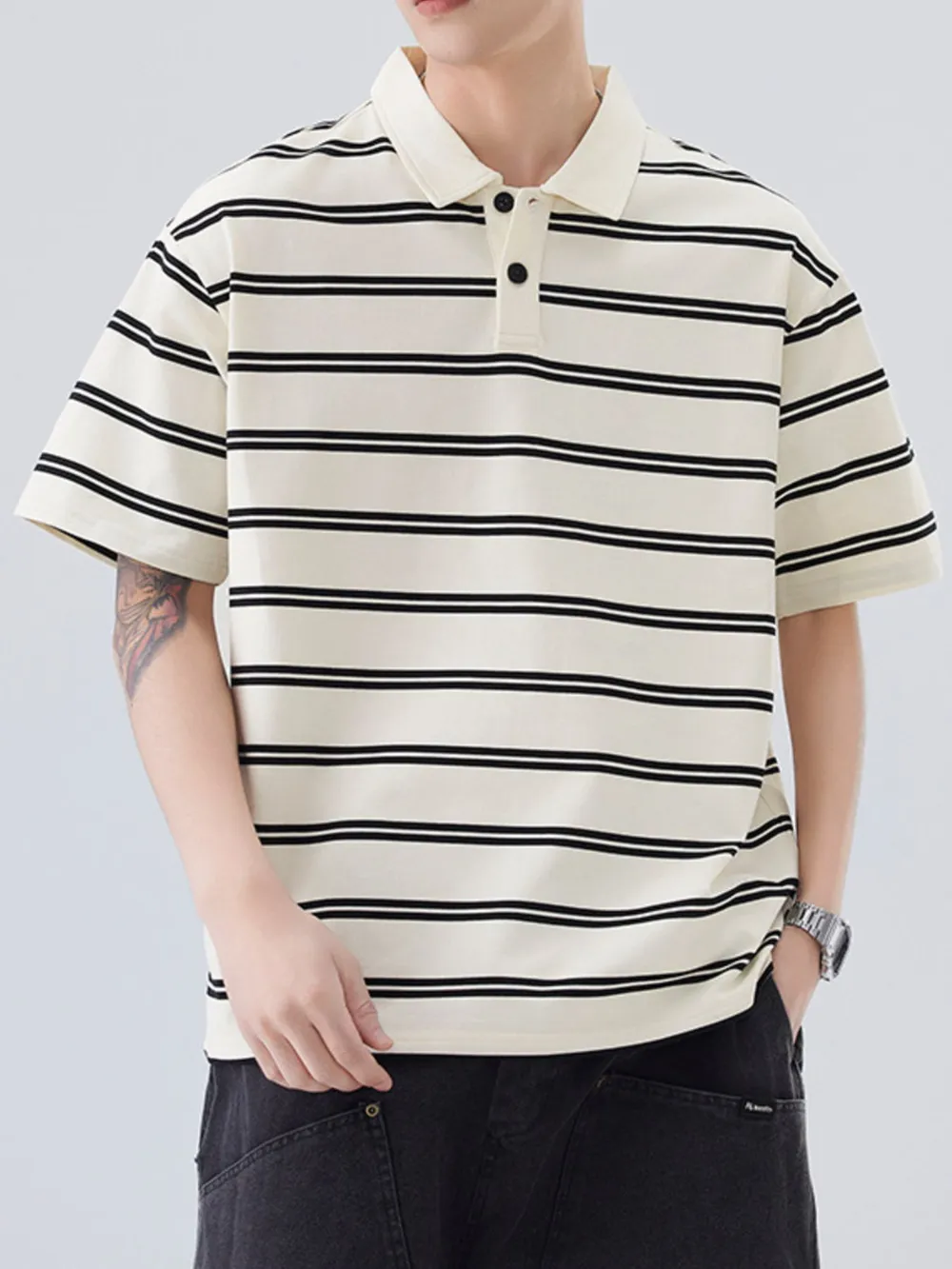 Men's Plus Size Striped Half Sleeve Polo, image 11