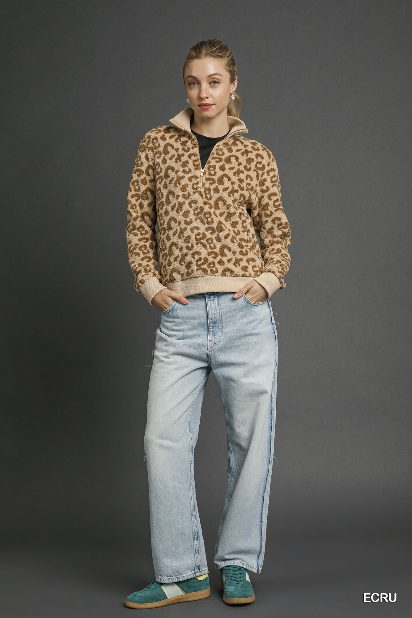 Leopard Print Quarter-Zip Sweatshirt, image 4