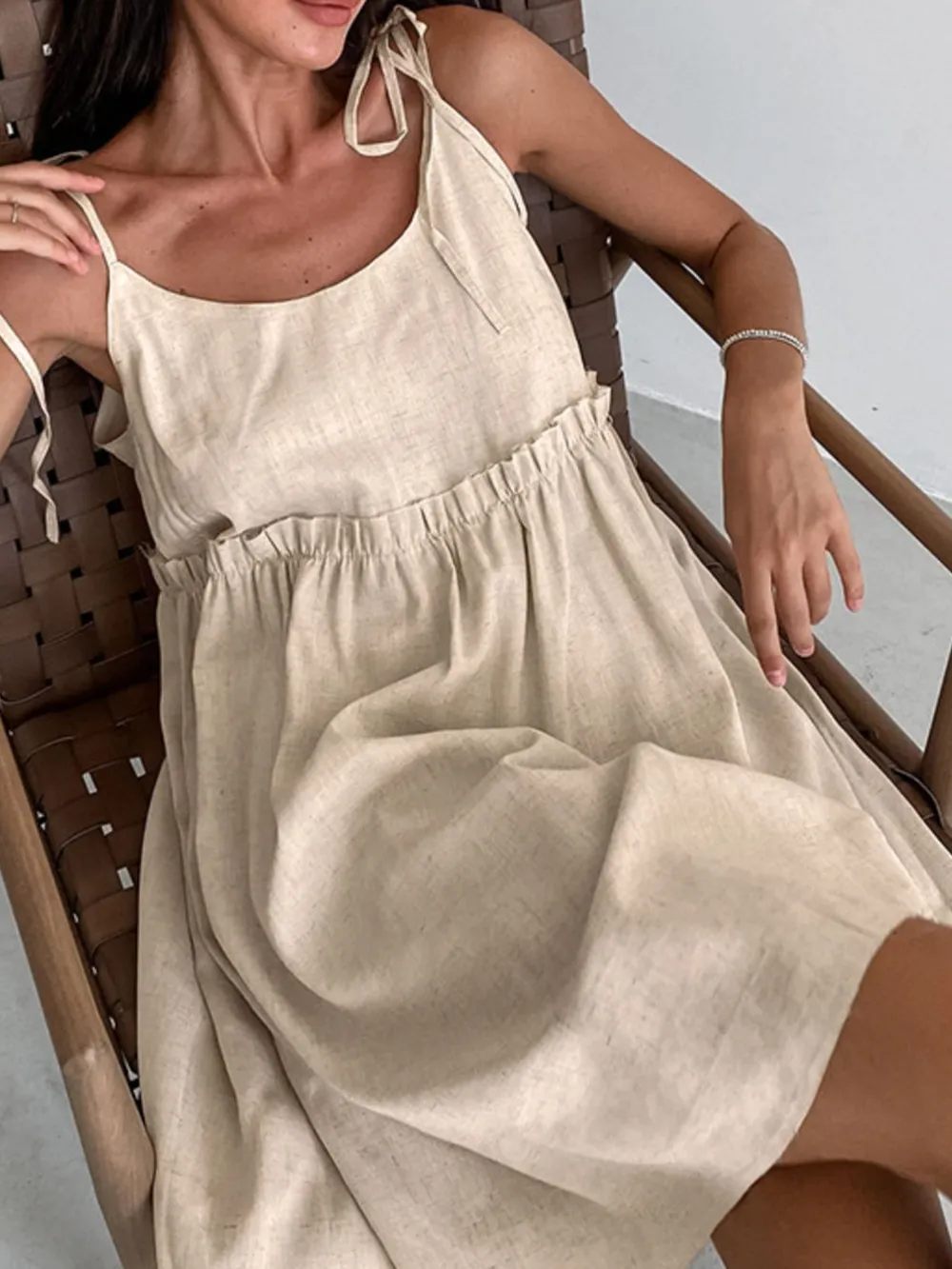 Tie-Shoulder Frill Mini Dress, image 10