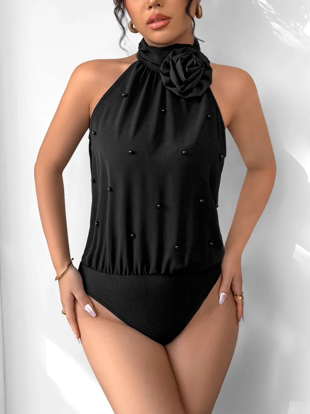 3D Flower Grecian Neck Bodysuit, image 4