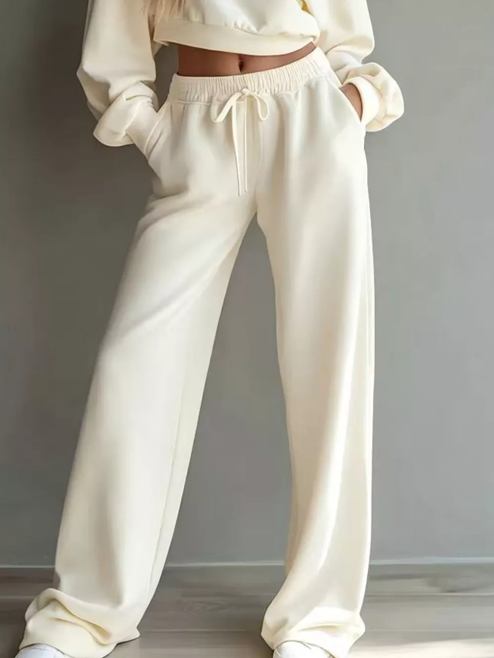 Round Neck Cropped Sweatshirt and Wide-Leg Pants, image 6