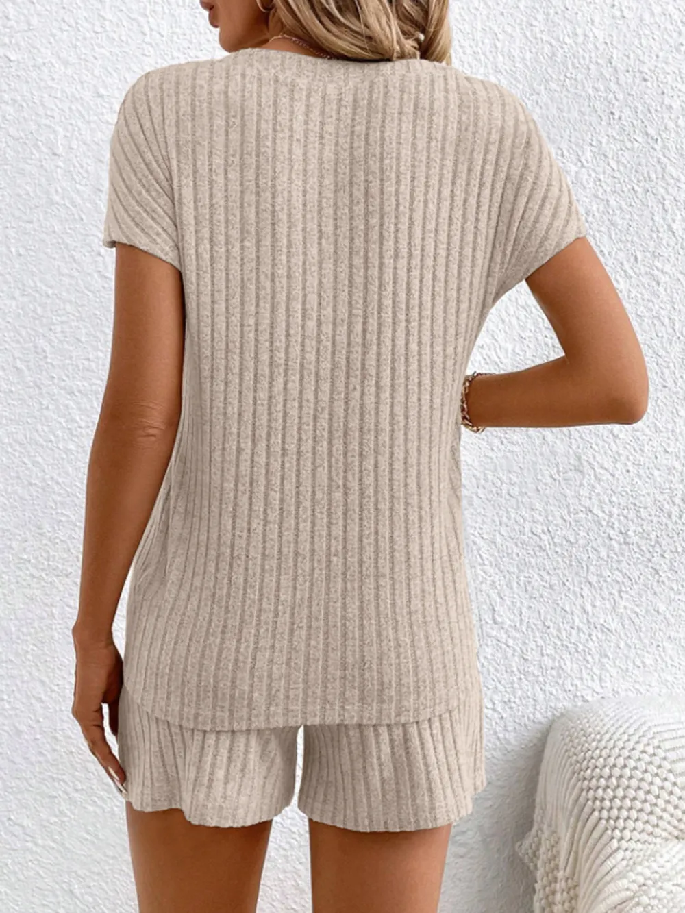 Ribbed V-Neck Top and Shorts Set, image 11