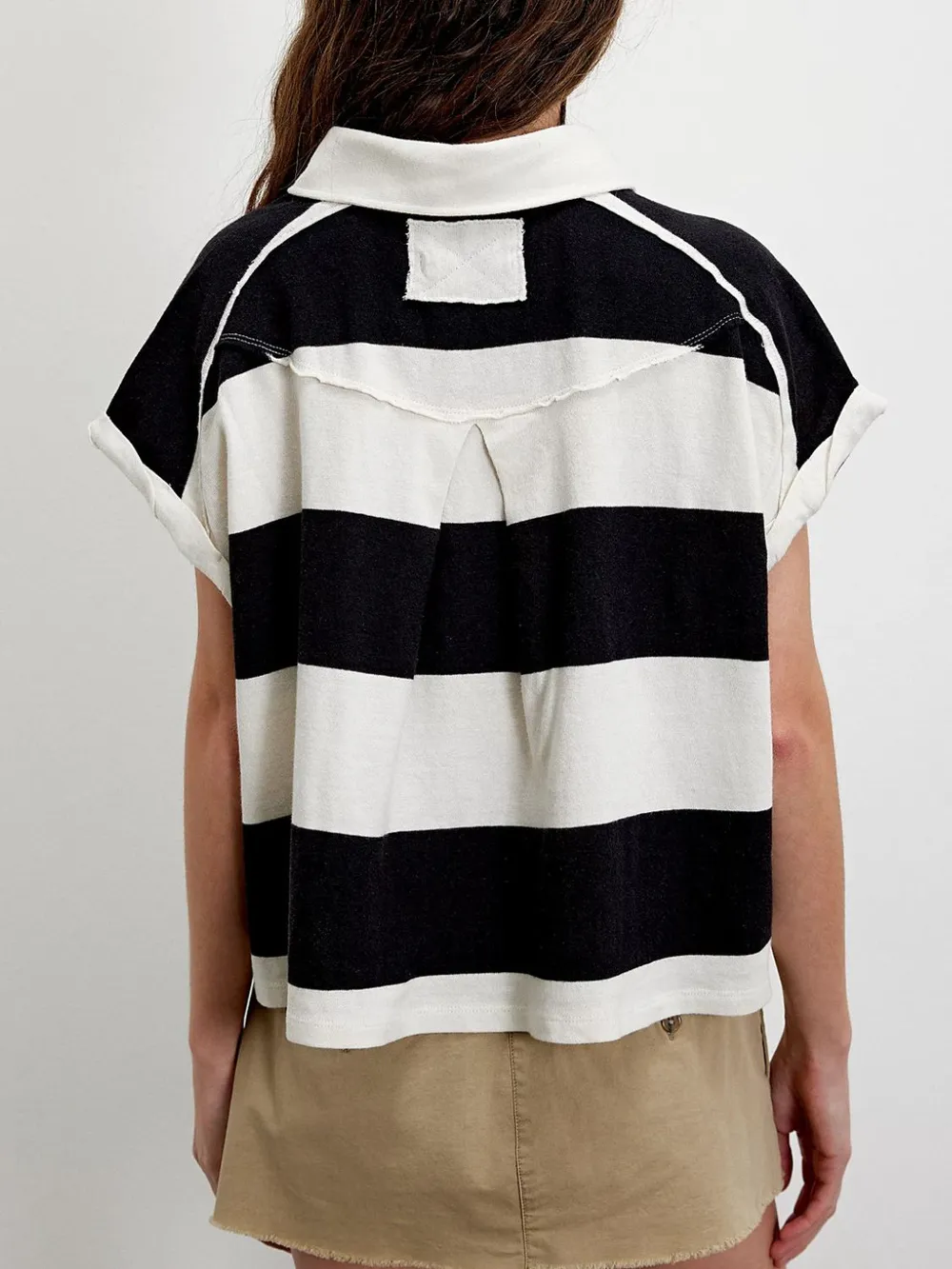 Striped Collared Neck Short Sleeve Top, image 8