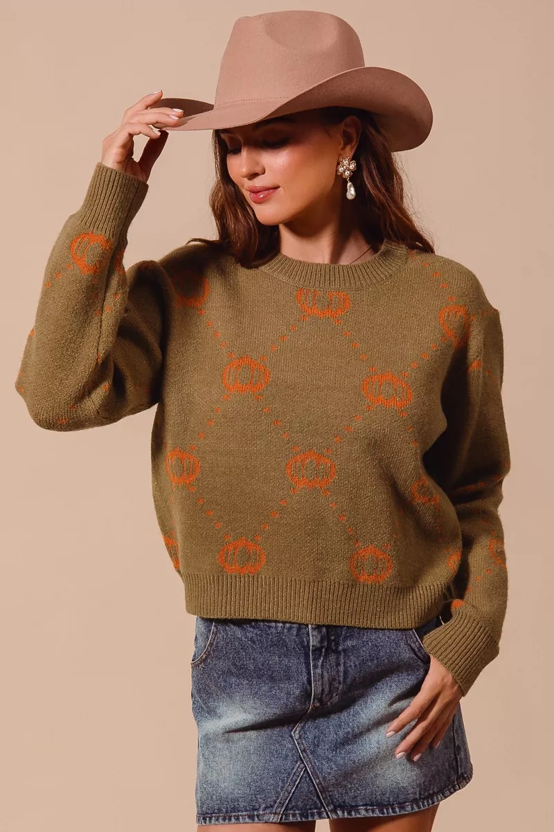 Pumpkin Rhombus Halloween Thanksgiving Sweater, image 4