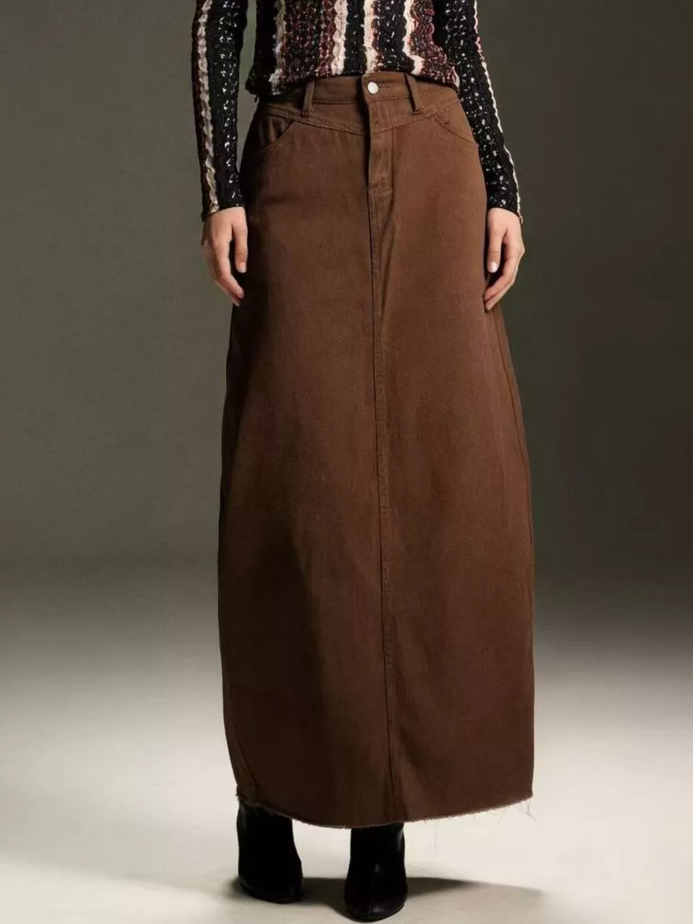 Raw Hem Maxi Denim Skirt, image 14