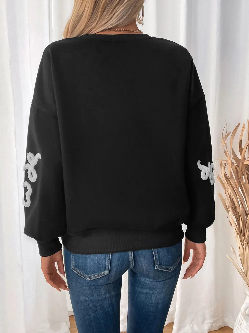 Heart Round Neck Long Sleeve Sweater, image 2