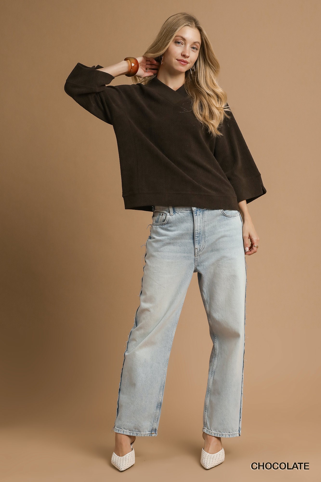 Textured Knit V-Neck Top, image 2