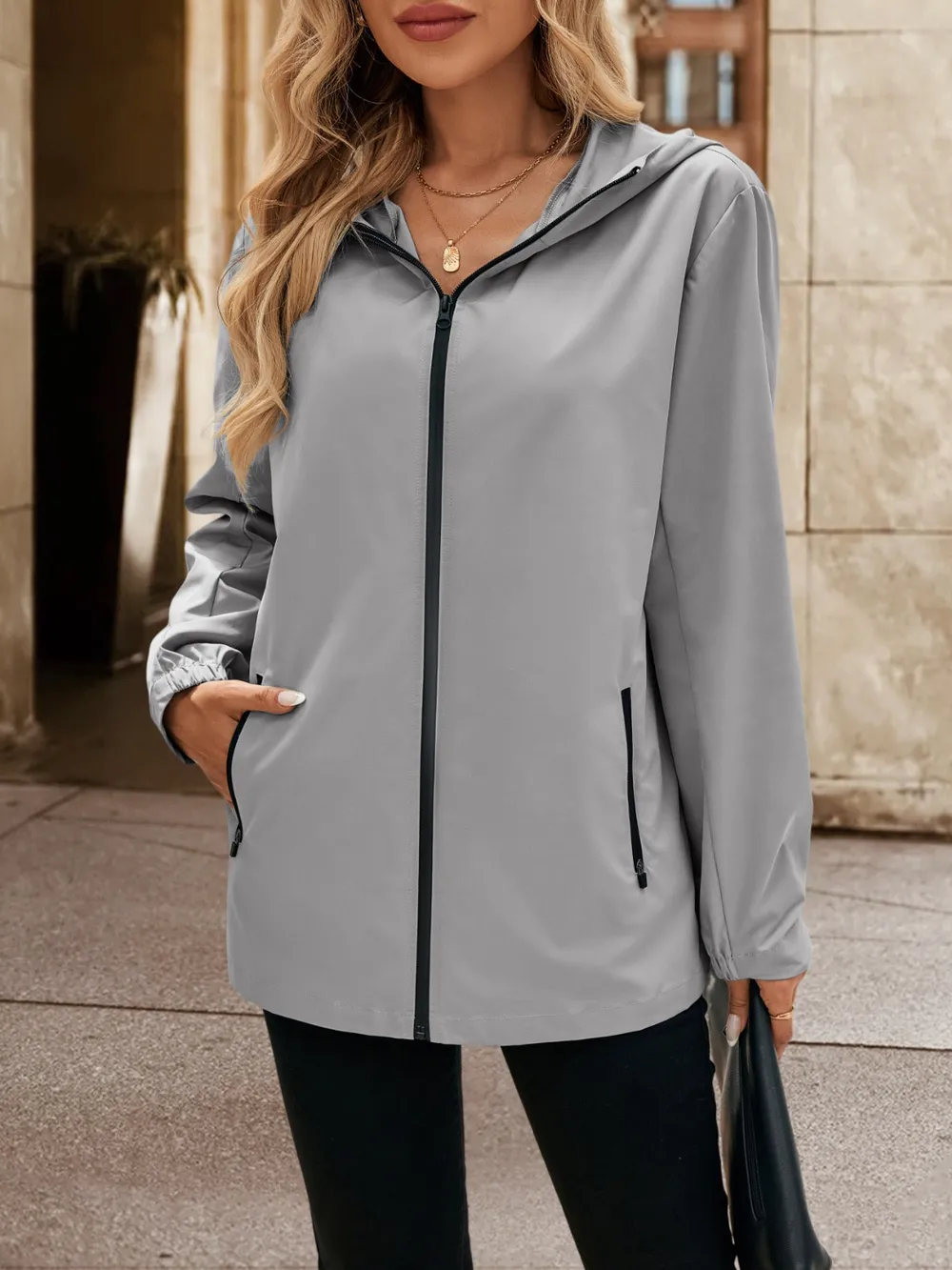 Pocketed Zip Up Hooded Jacket, image 2