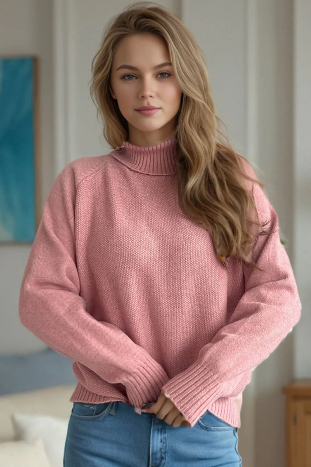 Ribbed Turtleneck Raglan Sleeve Sweater, image 15